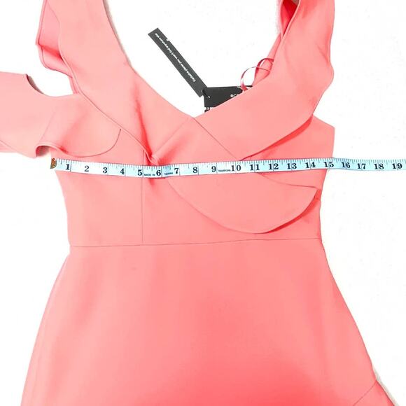 BCBGMAXAZRIA SZ 4 S Coral Ambrosia Malik Asymmetrical Ruffle Mini Dress NWT B84 - Picture 2 of 5